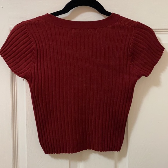 YesStyle Maroon Button-Up Crop Top - Picture 2 of 2